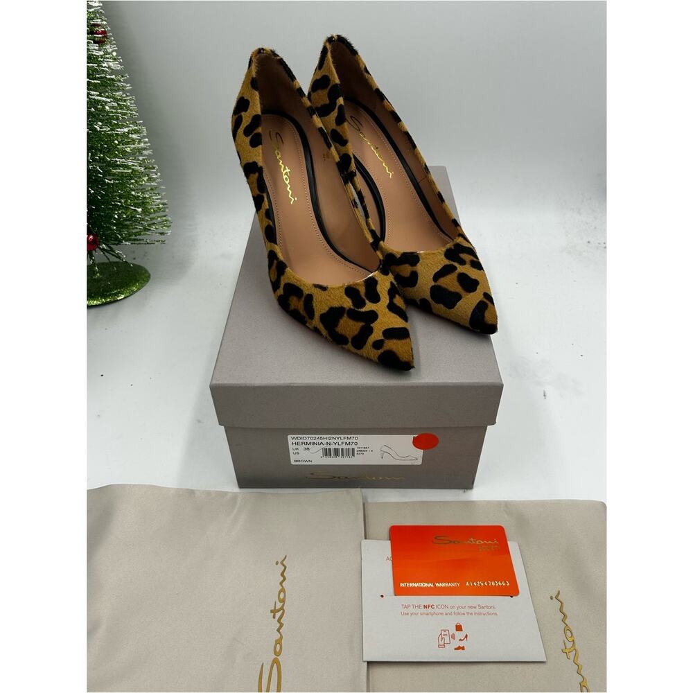 Women's Santoni leopard print stiletto pumps size 38/8 US made in Italy - Picture 3 of 13